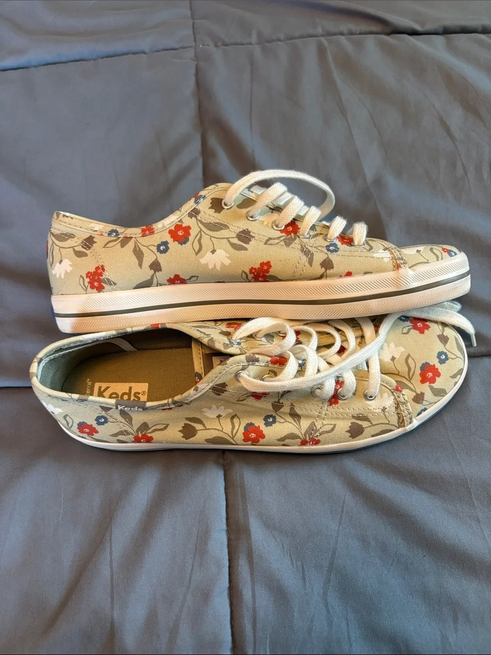 Keds Floral Canvas Sneakers in Beige, Red, Blue